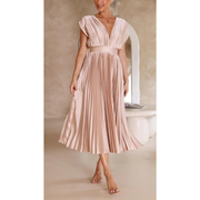 Finja | Damen Maxi Kleid Mit Falten Für Alltag – Champagner