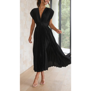 Finja | Damen Maxi Kleid Mit Falten Für Alltag – Schwarz
