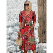 Florentina | Damen Stilvolles Sommerkleid Floral Komfort – Rot