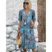 Florentina | Damen Stilvolles Sommerkleid Floral Komfort – Blau
