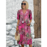 Florentina | Damen Stilvolles Sommerkleid Floral Komfort – Rosa