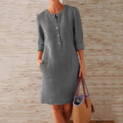 Franka | Damen Hemdblusenkleid mit 3/4 Ärmeln und Taschen – Grau