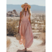 Franka | Damen Neckholder Maxikleid Boho – Rosa