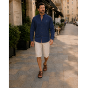 Franz | Herren Trachtenhemd mit Stehkragen – Navy Blau
