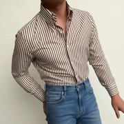 Friedhelm | Herren Hemd Langarm Streifen Elegant – Braun