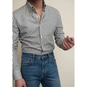 Friedhelm | Herren Hemd Langarm Streifen Elegant – Schwarz