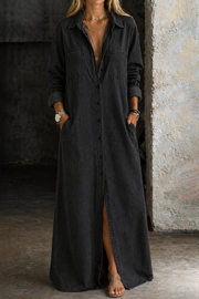 Brialisse - Fließendes Maxi-Hemdblusenkleid – Schwarz