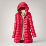 Mira - ultraleichte Longline-Pufferjacke – Rot