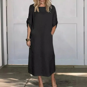 Gabriela | Damen Modernes Sommerkleid Midi Boho A-Linie – Schwarz