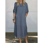 Gabriela | Damen Modernes Sommerkleid Midi Boho A-Linie – Blau