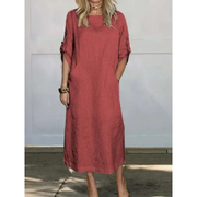 Gabriela | Damen Modernes Sommerkleid Midi Boho A-Linie – Rot
