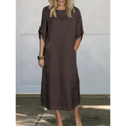 Gabriela | Damen Modernes Sommerkleid Midi Boho A-Linie – Kaffee