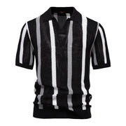 Gestreiftes Poloshirt Herren Kurzarm – Schwarz