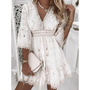 Gisa | Romantisches Boho Mini-Sommerkleid mit Spitze – Weiß