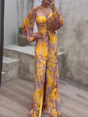 Maud™ - Langes Elegantes Plissee-Abendkleid – Gelb