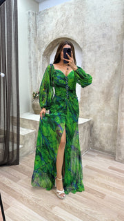 Maud™ - Langes Elegantes Plissee-Abendkleid – Grün