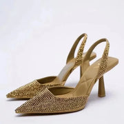 Glitzer Pumps Damen mit Strassbesatz – Gold