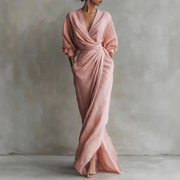 Grit | Damen Langarm Maxikleid Elegant – Rosa