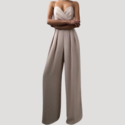 Gwendolyn | Damen Träger Jumpsuit mit weiten Beinen – Weiß