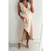 Hailey | Damen Beiges Midikleid Asymmetrisch Hochzeit – Beige