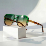 Hans | Herren Stilvolle Sonnenbrille Aviator Gold Klassisch – Leopardgrün