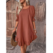 Harper | Damen Sommerkleid mit Puffärmeln – Braun