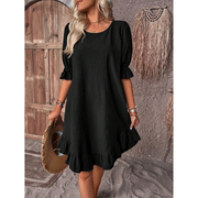 Harper | Damen Sommerkleid mit Puffärmeln – Schwarz