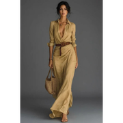 Heide | Damen Elegantes Wickel Maxikleid – Khaki