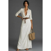 Heide | Damen Elegantes Wickel Maxikleid – Weiß