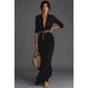 Heide | Damen Elegantes Wickel Maxikleid – Schwarz