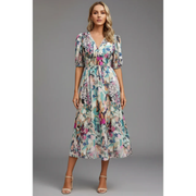 Heidrun | Damen Midikleid Sommer Klassisch Stilvoll – Blumenmuster