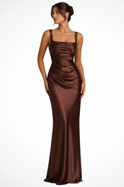 Helene | Damen Elegantes Maxi Abendkleid – Braun
