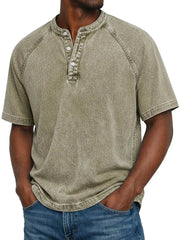 Henley Shirt Herren Kurzarm im Vintage-Look – Khaki