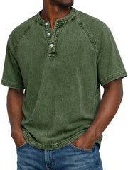Henley Shirt Herren Kurzarm im Vintage-Look – Olivgrün