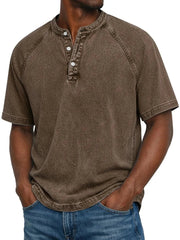 Henley Shirt Herren Kurzarm im Vintage-Look – Braun