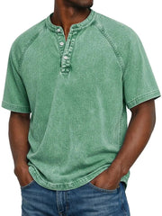Henley Shirt Herren Kurzarm im Vintage-Look – Grün