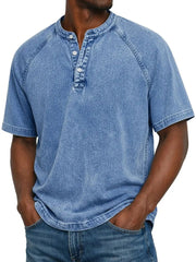 Henley Shirt Herren Kurzarm im Vintage-Look – Blau
