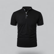 Henley T-Shirt Herren Kurzarm Stehkragen – Schwarz