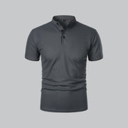 Henley T-Shirt Herren Kurzarm Stehkragen – Dunkelgrau