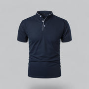 Henley T-Shirt Herren Kurzarm Stehkragen – Marineblau