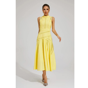 Henriette | Damen Elegant Midikleid Spitze Hochzeit – Gelb