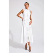 Henriette | Damen Elegant Midikleid Spitze Hochzeit – Weiß