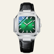 Herren Armbanduhr Eckig mit Lederarmband – Grün