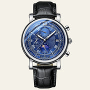 Herren Chronograph Uhr mit Lederarmband Elegant – Blau