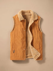 Leon | Herren Cord-Bodywarmer mit Sherpa-Fleecefutter und Knopfleiste – Gelb