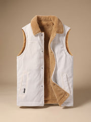 Leon | Herren Cord-Bodywarmer mit Sherpa-Fleecefutter und Knopfleiste – Weiß