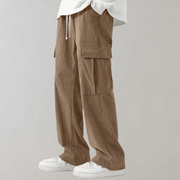 Herren Cord Cargo Hose weit mit Kordelzug – Khaki