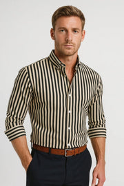 Herren Hemd Gestreift Langarm Elegant – Schwarz