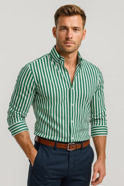 Herren Hemd Gestreift Langarm Elegant – Grün