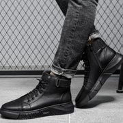 Herren High Top Schuhe Mit Reißverschluss Und Schnürung – Schwarz